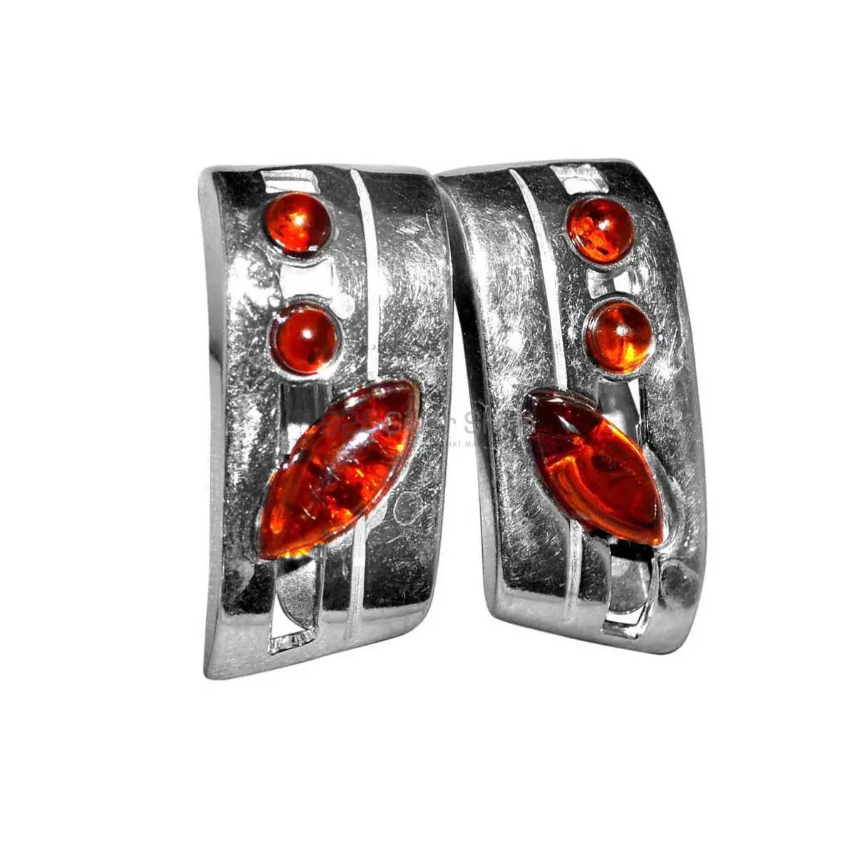 Semi Precious Amber Gemstone Earrings In 925 Sterling Silver Jewelry 925SE2925_0