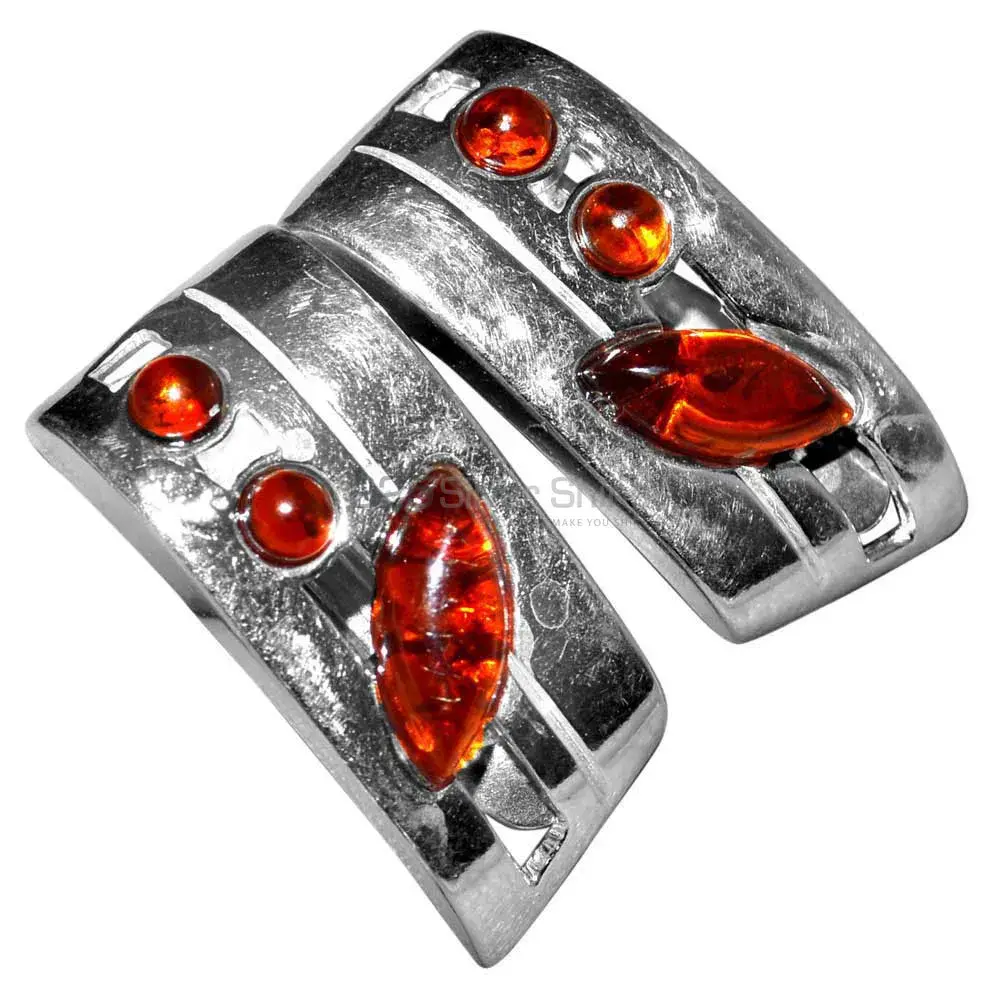 Semi Precious Amber Gemstone Earrings Exporters In 925 Sterling Silver Jewelry 925SE2925_0