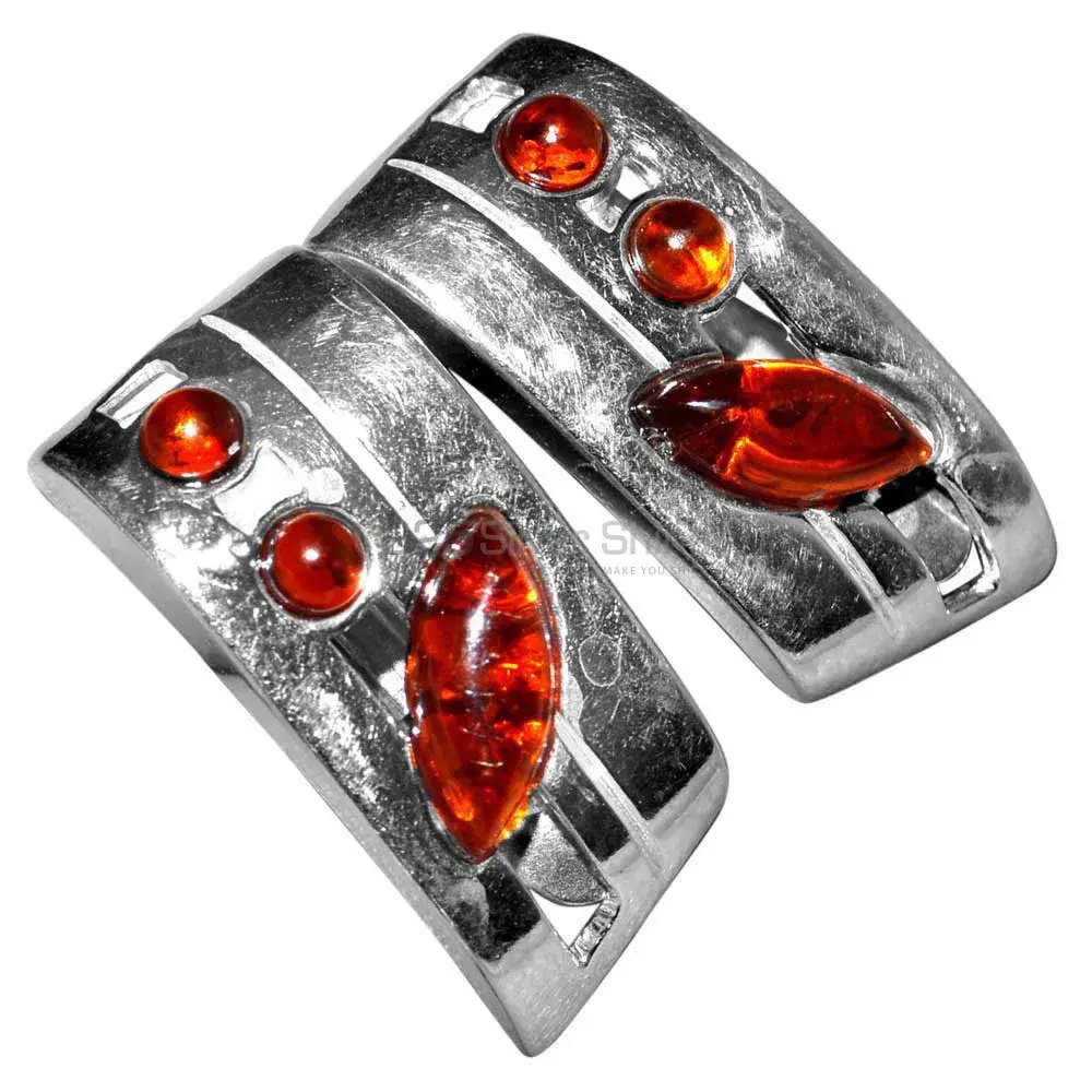 Semi Precious Amber Gemstone Earrings In 925 Sterling Silver Jewelry 925SE2925_1