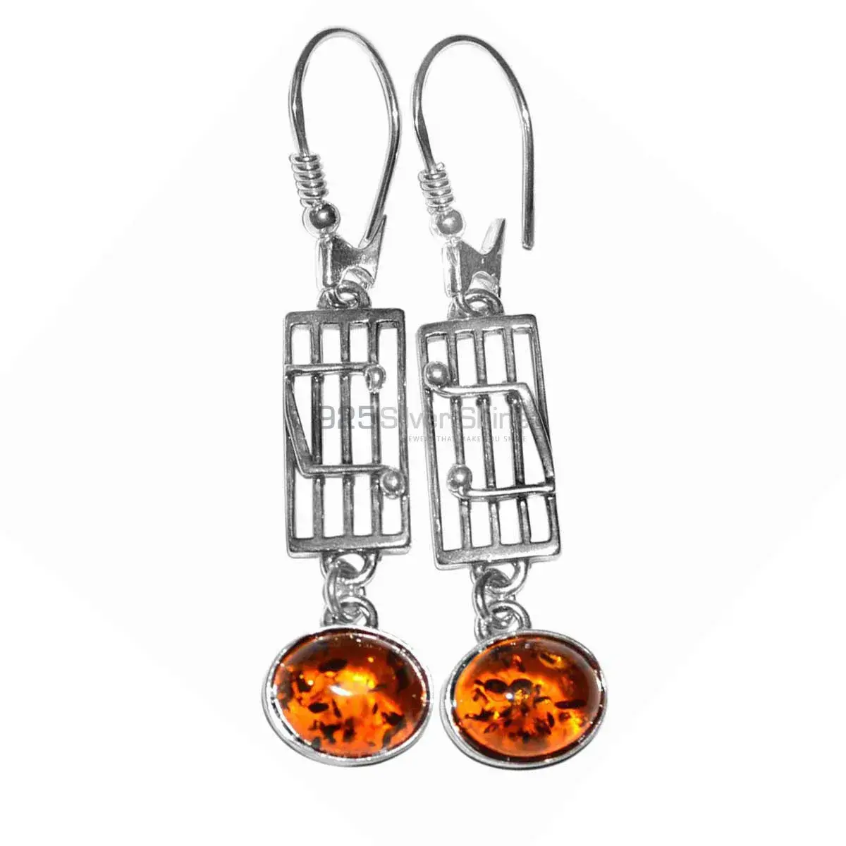 Semi Precious Amber Gemstone Earrings Suppliers In 925 Sterling Silver Jewelry 925SE2922