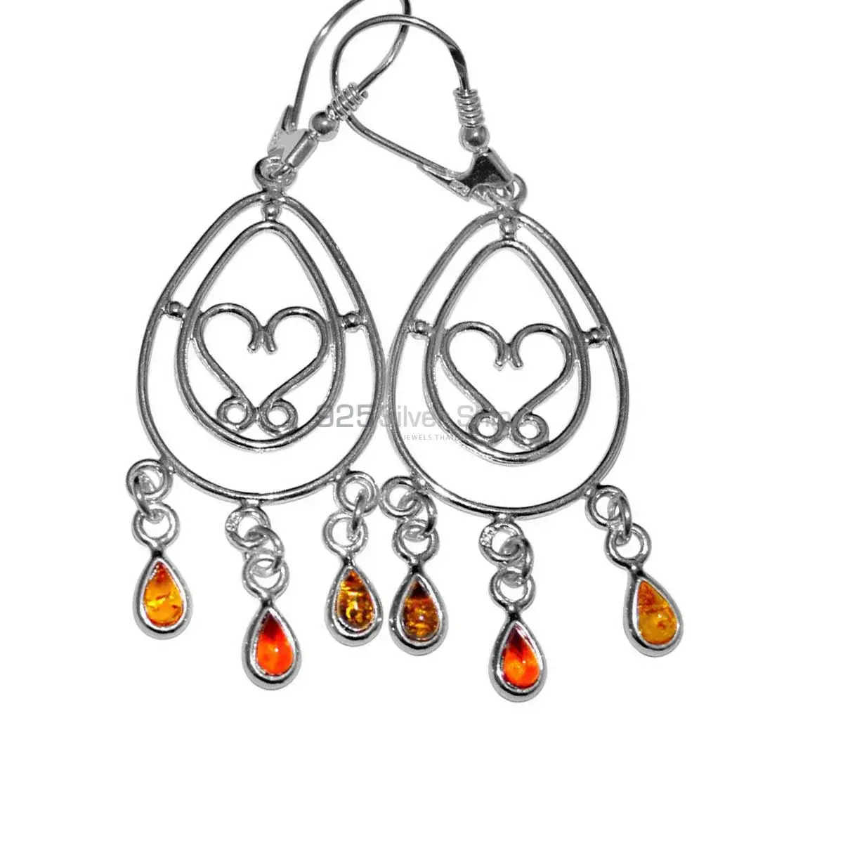 Semi Precious Amber Gemstone Earrings Wholesaler In 925 Sterling Silver Jewelry 925SE2919