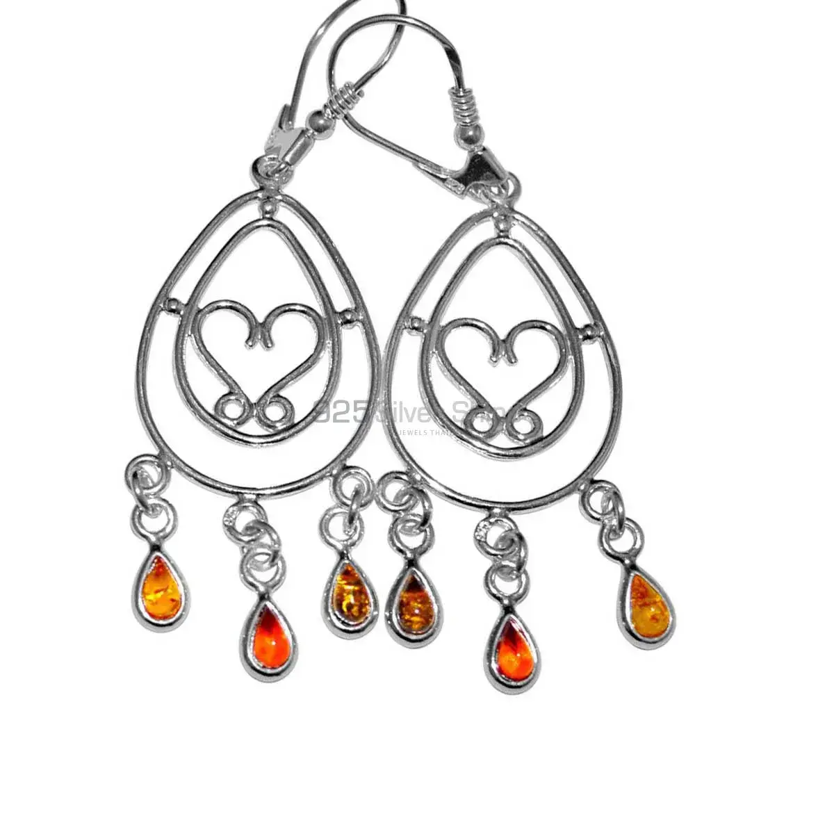 Semi Precious Amber Gemstone Earrings In 925 Sterling Silver Jewelry 925SE2919