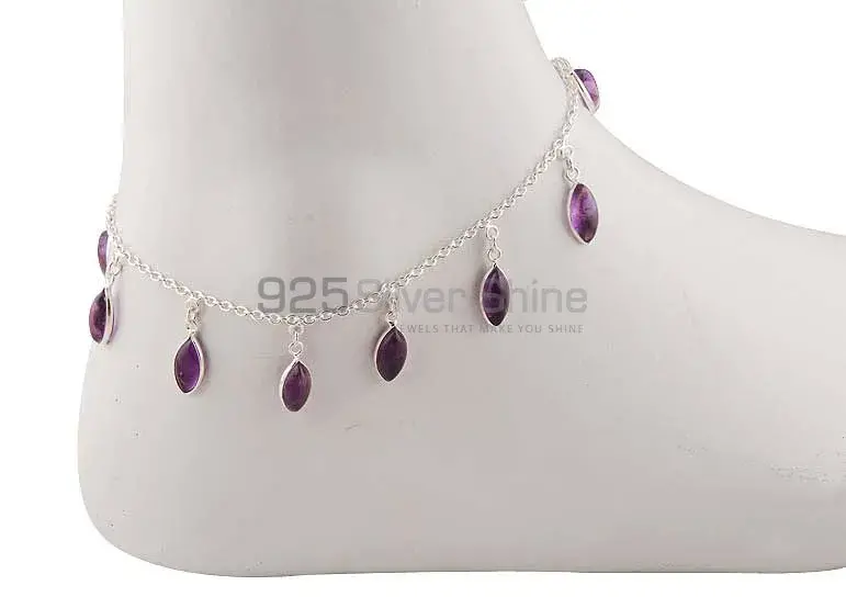 Semi Precious Amethyst Gemstone Anklet In Solid Silver Jewelry 925ANK128