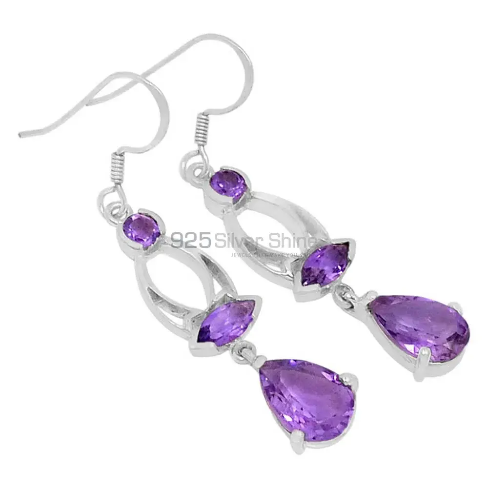 Semi Precious Amethyst Gemstone Earrings Exporters In 925 Sterling Silver Jewelry 925SE576