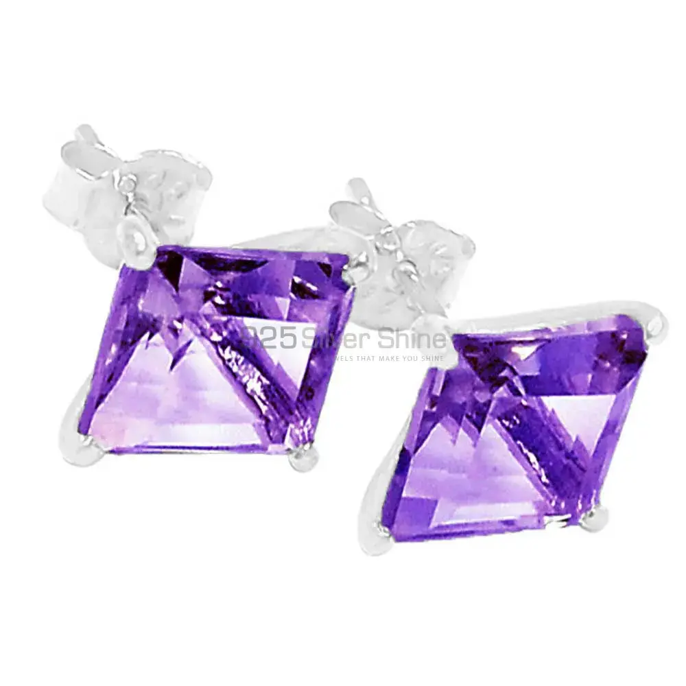 Semi Precious Amethyst Gemstone Earrings In 925 Sterling Silver 925SE625