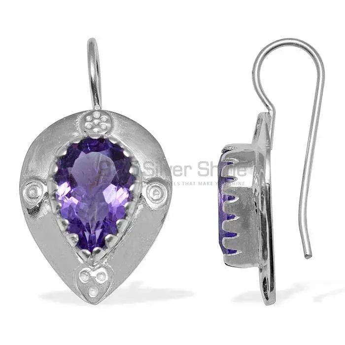 Semi Precious Amethyst Gemstone Earrings In Fine 925 Sterling Silver 925SE868