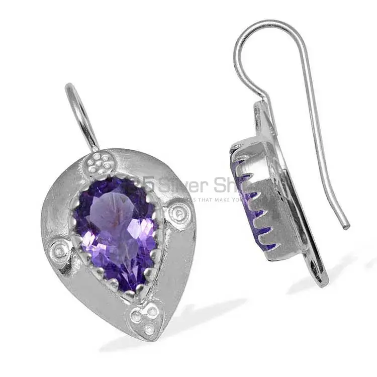 Semi Precious Amethyst Gemstone Earrings In Fine 925 Sterling Silver 925SE868_0