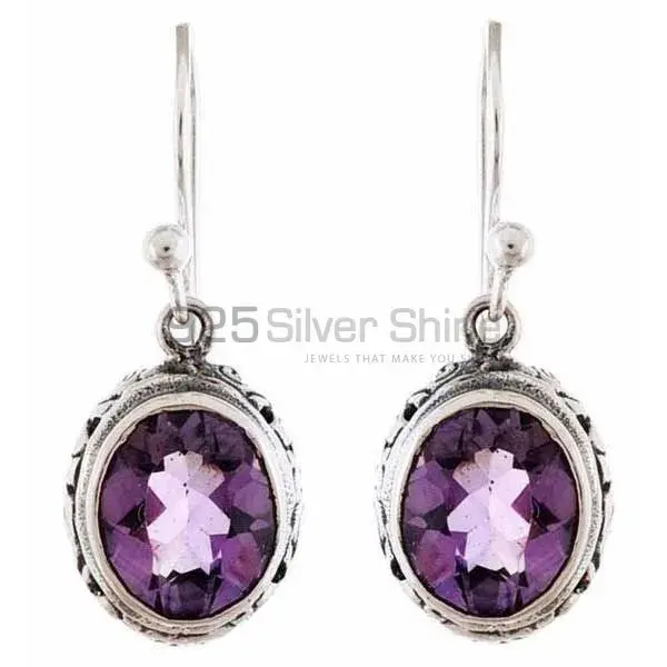 Semi Precious Amethyst Gemstone Earrings In Solid 925 Silver 925SE1172