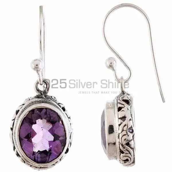Semi Precious Amethyst Gemstone Earrings In Solid 925 Silver 925SE1172_1