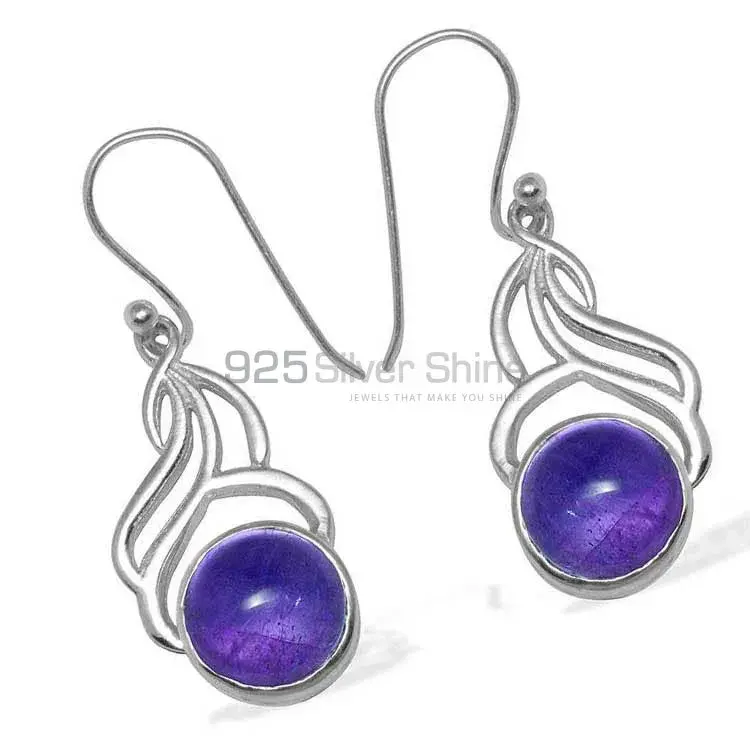 Semi Precious Amethyst Gemstone Earrings Manufacturer In 925 Sterling Silver Jewelry 925SE816_0