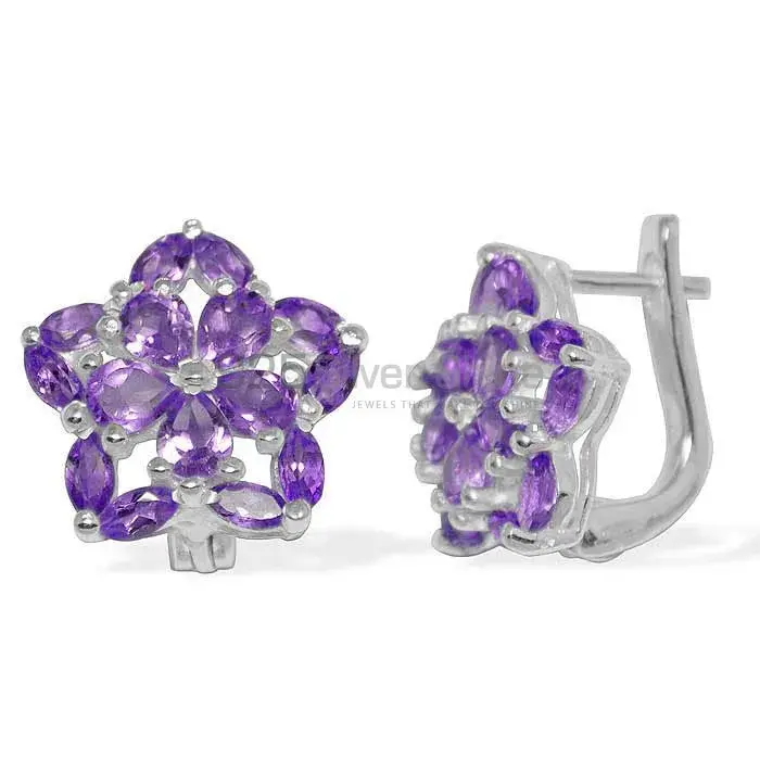 Semi Precious Amethyst Gemstone Earrings Manufacturer In 925 Sterling Silver Jewelry 925SE895