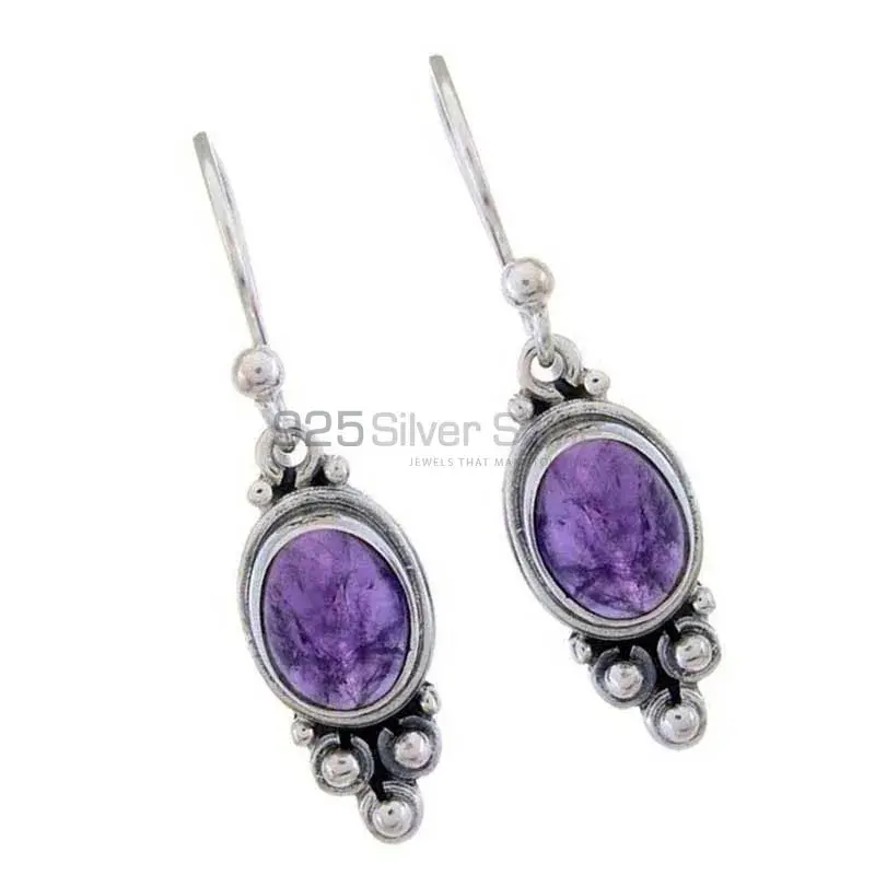 Semi Precious Amethyst Gemstone Earrings Wholesaler In 925 Sterling Silver Jewelry 925SE1193_0