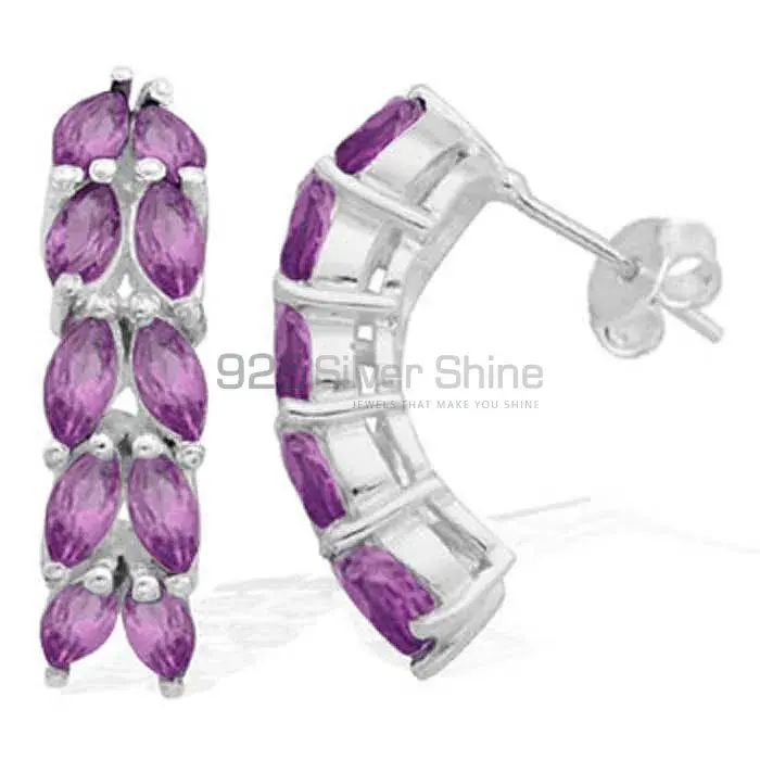 Semi Precious Amethyst Gemstone Earrings Wholesaler In 925 Sterling Silver Jewelry 925SE965