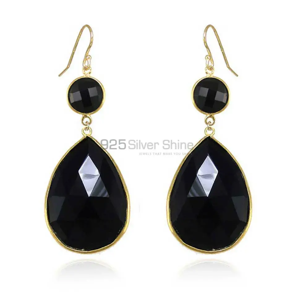 Semi Precious Black Onyx Gemstone Earrings Exporters In 925 Sterling Silver Jewelry 925SE1874