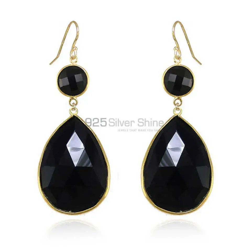 Semi Precious Black Onyx Gemstone Earrings In 925 Sterling Silver Jewelry 925SE1874_0