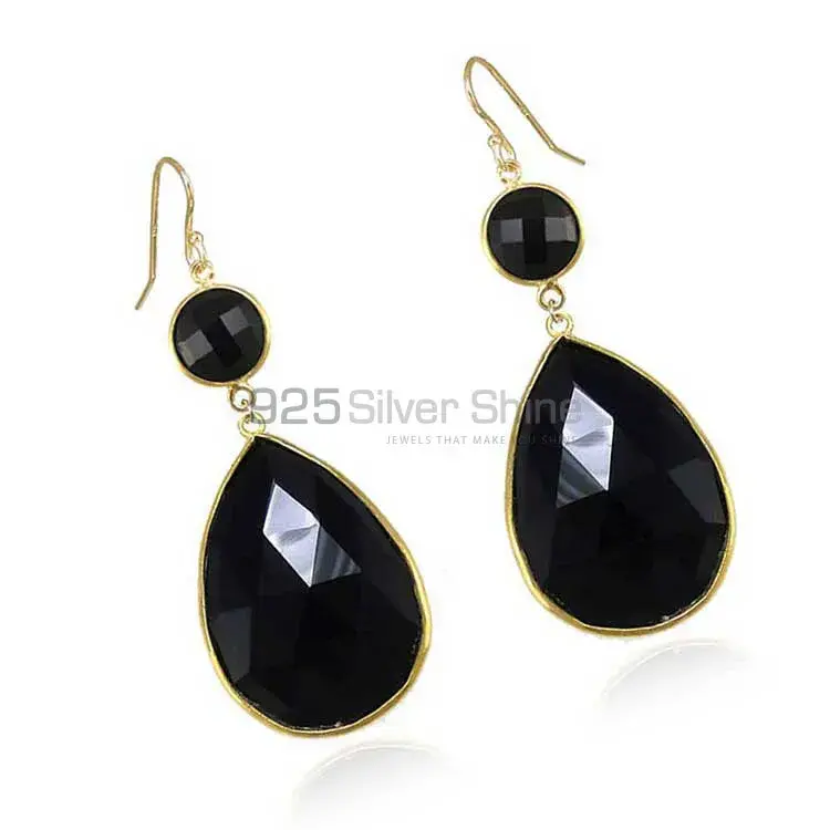 Semi Precious Black Onyx Gemstone Earrings Exporters In 925 Sterling Silver Jewelry 925SE1874_0
