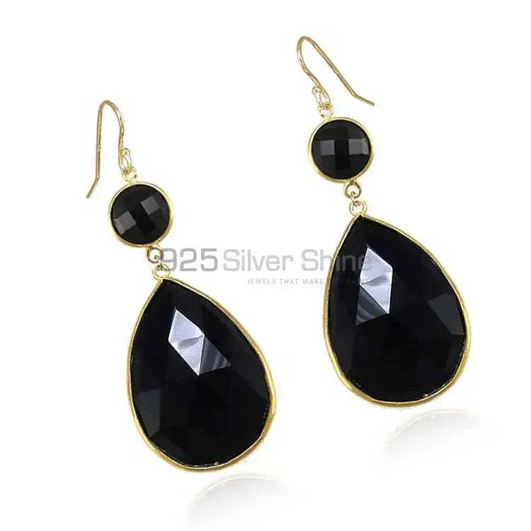 Semi Precious Black Onyx Gemstone Earrings In 925 Sterling Silver Jewelry 925SE1874_1