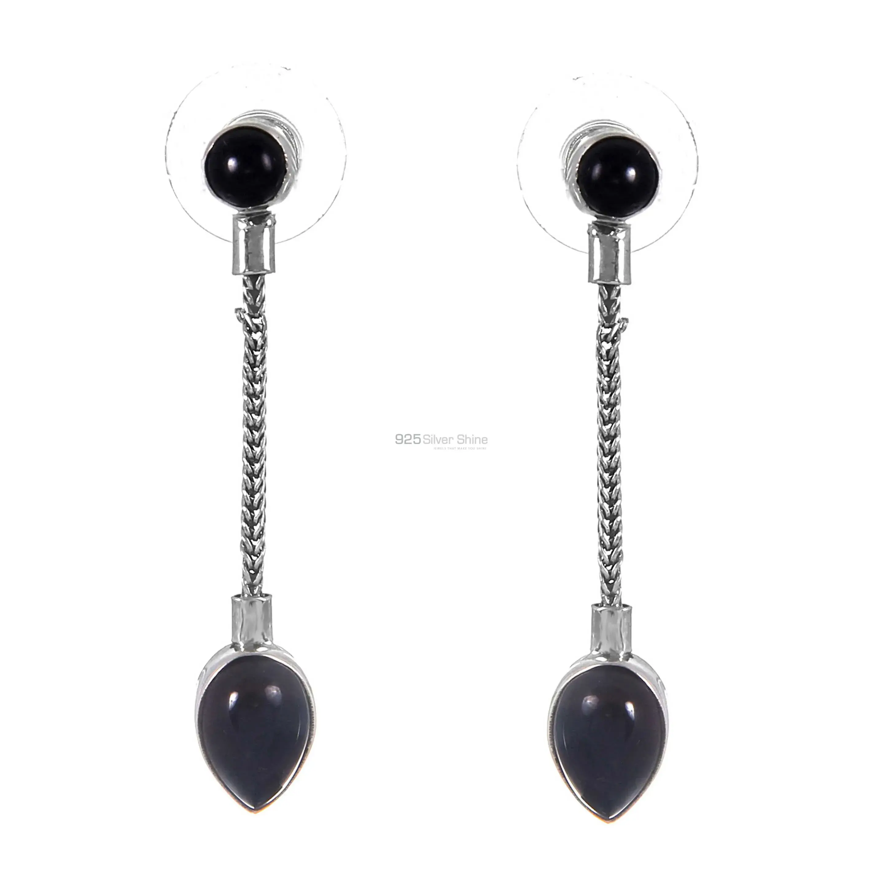 Semi Precious Black onyx Gemstone Earrings Suppliers In 925 Sterling Silver Jewelry 925SE257