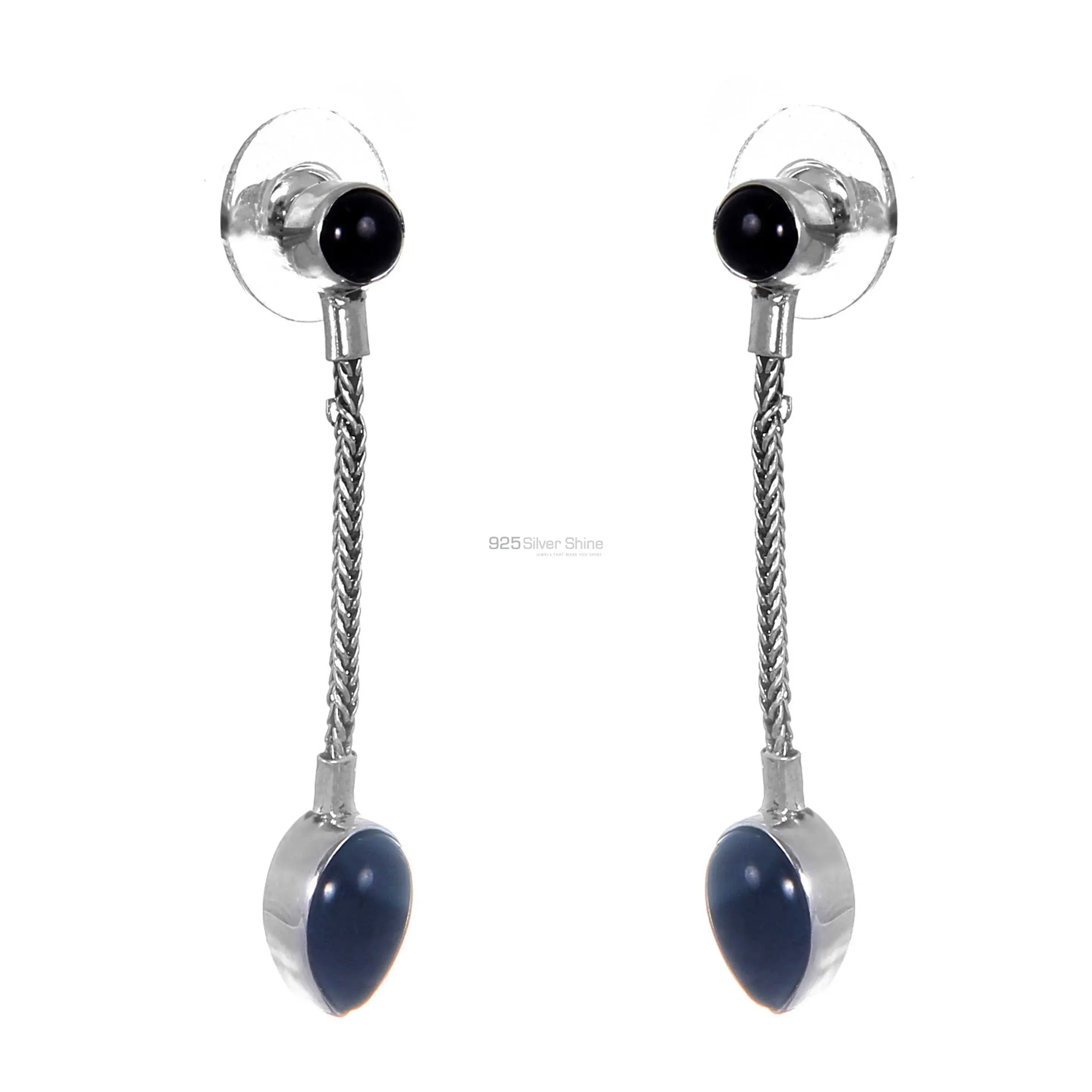 Semi Precious Black onyx Gemstone Earrings Suppliers In 925 Sterling Silver Jewelry 925SE257_0