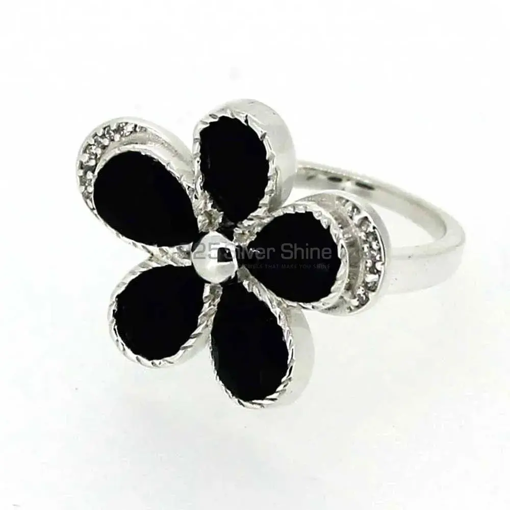 Semi Precious Black Onyx Gemstone Ring In Sterling Silver 925SR043-1