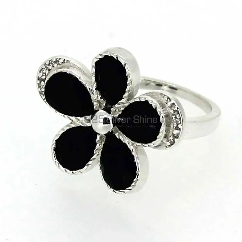 Semi Precious Black Onyx Gemstone Ring In Sterling Silver 925SR043-1_0