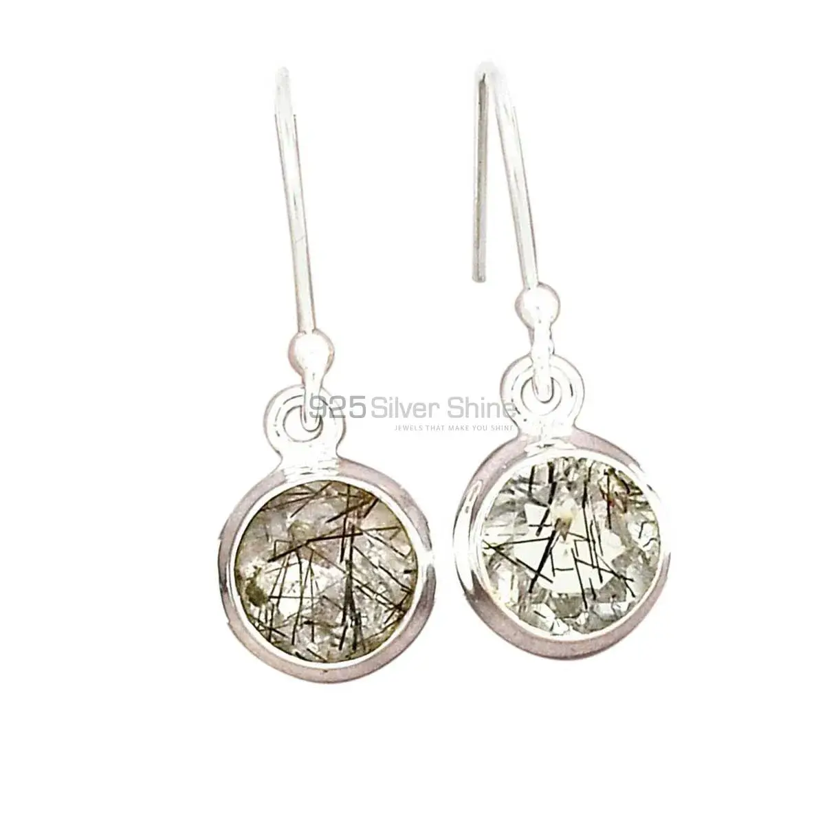 Semi Precious Black Rutile Gemstone Earrings In 925 Sterling Silver 925SE2723_0