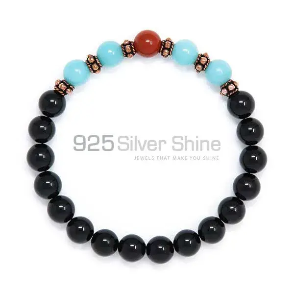 Semi Precious Black Onyx-Amazonite-Jasper Gemstone Beads Bracelets 925BB134