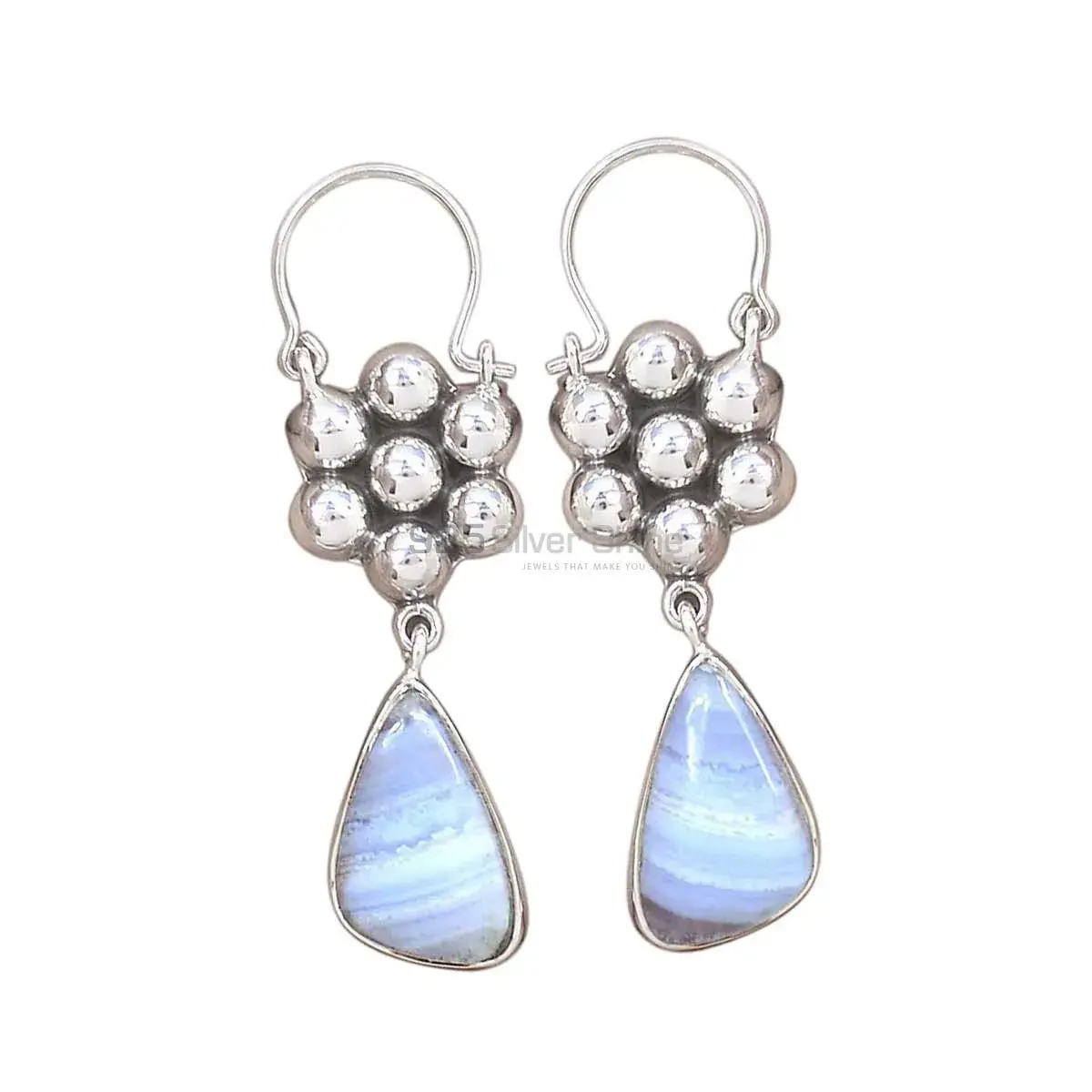 Blue Lace Agate Gemstone Earrings Exporters In 925 Sterling Silver Jewelry 925SE3083