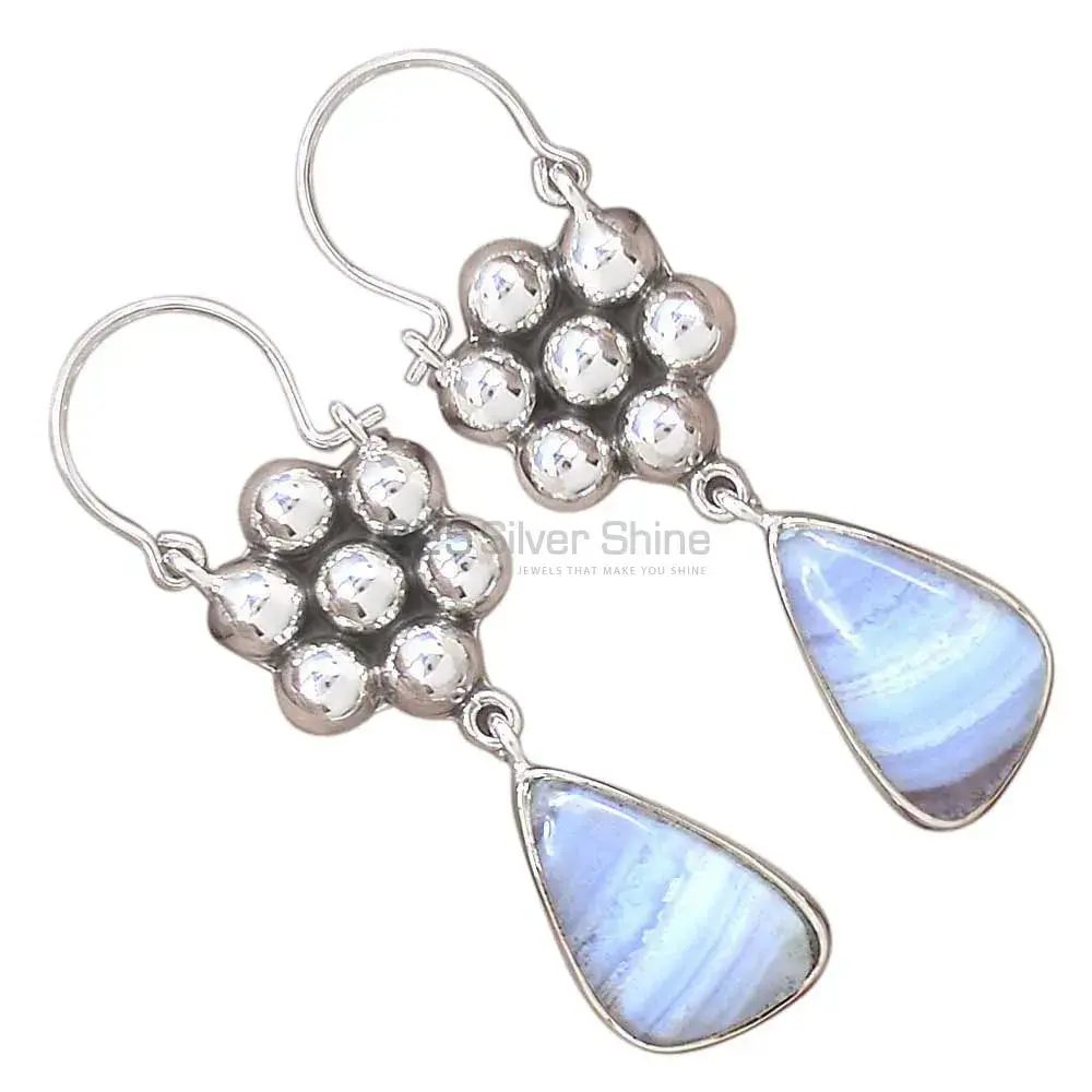 Blue Lace Agate Gemstone Earrings Exporters In 925 Sterling Silver Jewelry 925SE3083_1