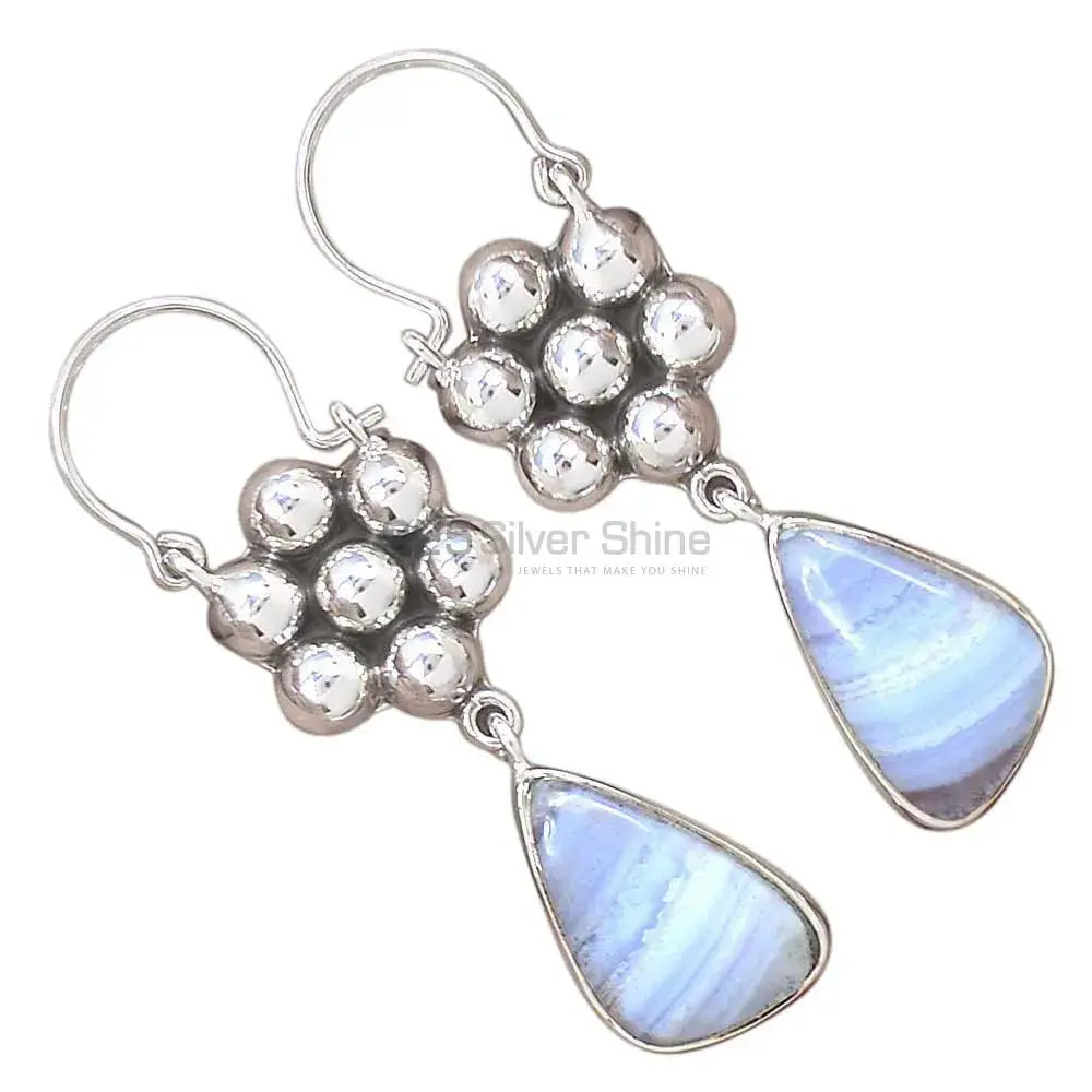 Blue Lace Agate Gemstone Earrings In 925 Sterling Silver Jewelry 925SE3083_2