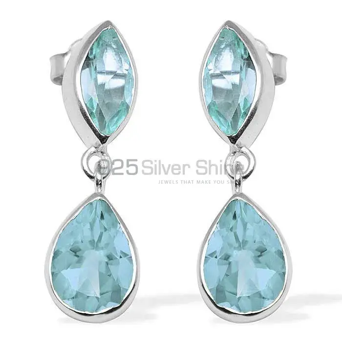 Semi Precious Blue Topaz Gemstone Earrings Exporters In 925 Sterling Silver Jewelry 925SE1129