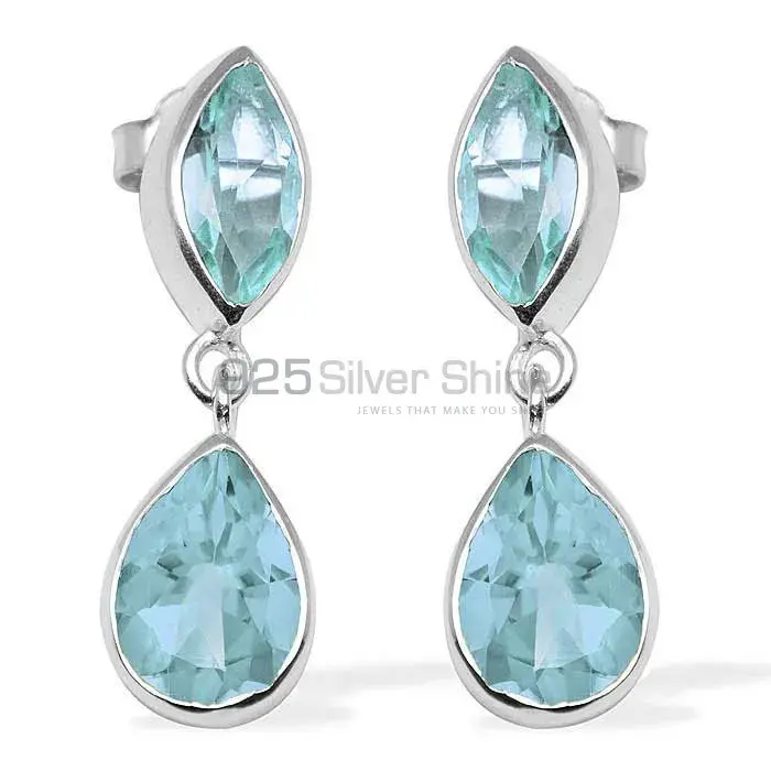 Semi Precious Blue Topaz Gemstone Earrings In 925 Sterling Silver Jewelry 925SE1129_0