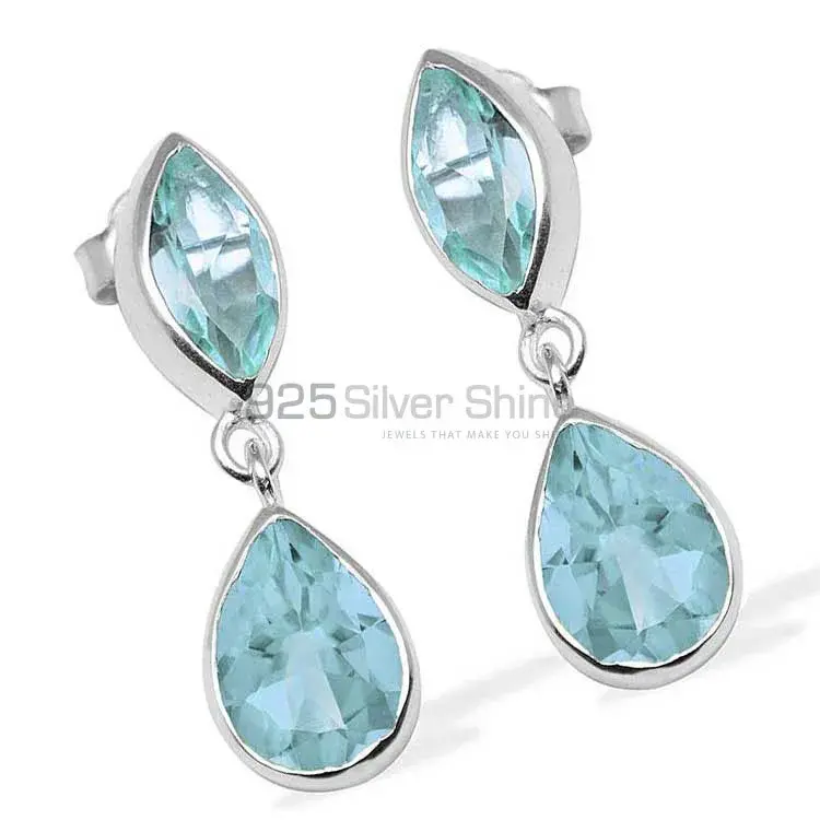 Semi Precious Blue Topaz Gemstone Earrings In 925 Sterling Silver Jewelry 925SE1129_1