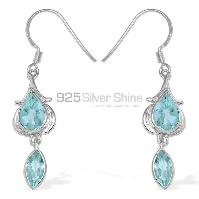 Semi Precious Blue Topaz Gemstone Earrings In 925 Sterling Silver 925SE1099