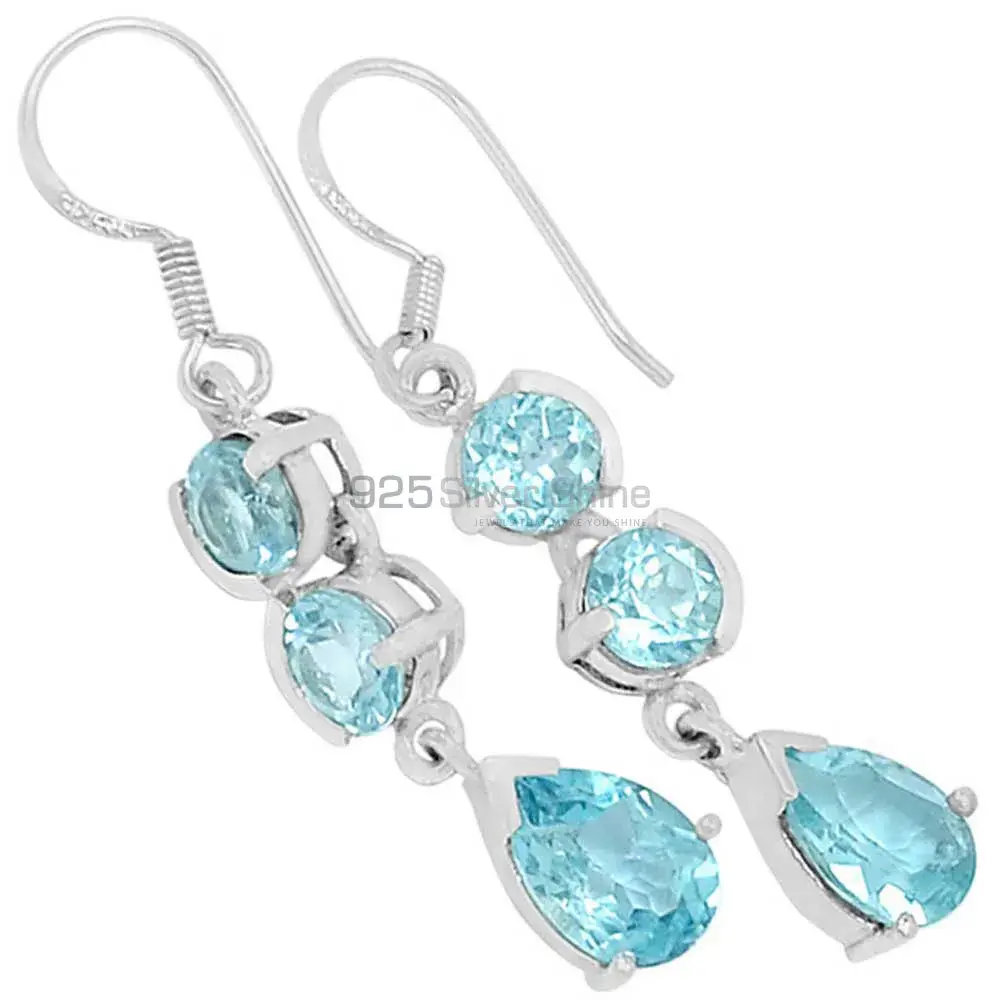 Semi Precious Blue Topaz Gemstone Earrings In Fine 925 Sterling Silver 925SE473