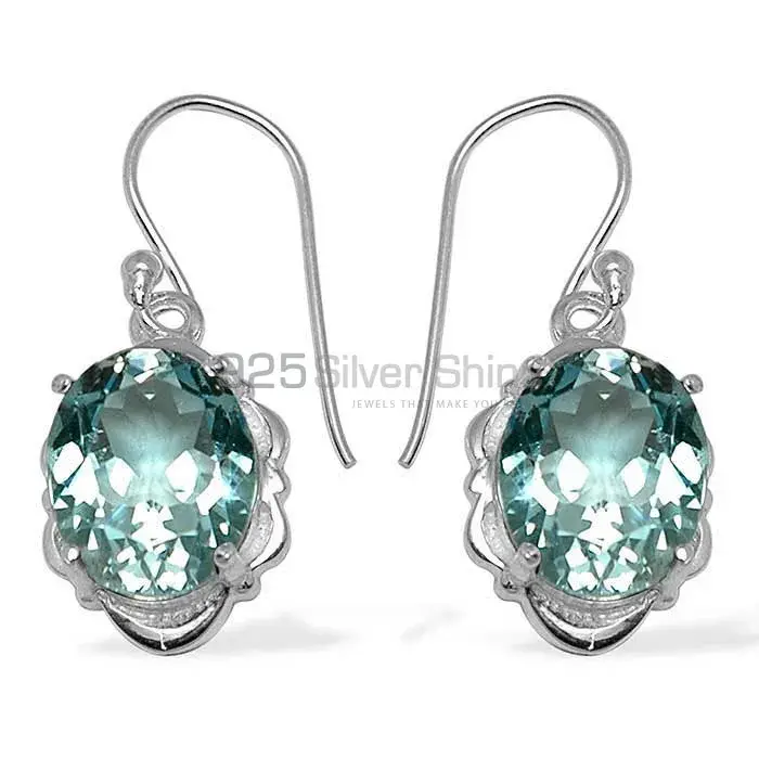 Semi Precious Blue Topaz Gemstone Earrings In Fine 925 Sterling Silver 925SE789