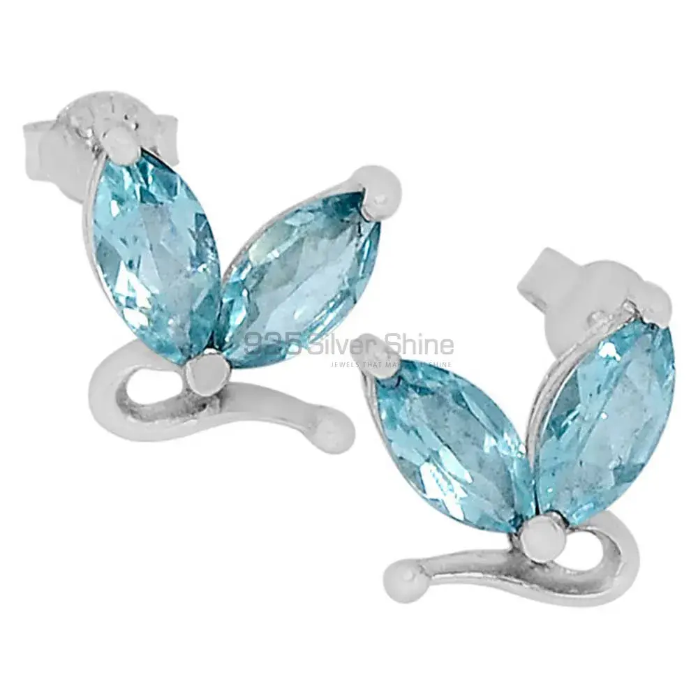 Semi Precious Blue Topaz Gemstone Earrings In Solid 925 Silver 925SE549