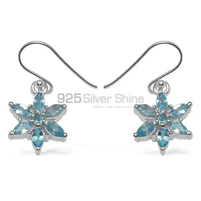 Semi Precious Blue Topaz Gemstone Earrings In Solid 925 Silver 925SE707