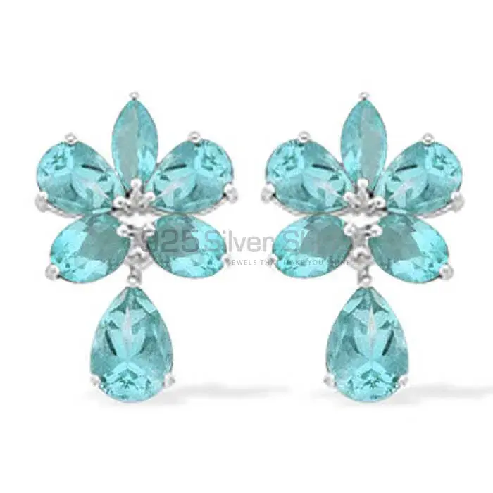 Semi Precious Blue Topaz Gemstone Earrings In Solid 925 Silver 925SE944