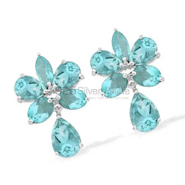 Semi Precious Blue Topaz Gemstone Earrings In Solid 925 Silver 925SE944_0