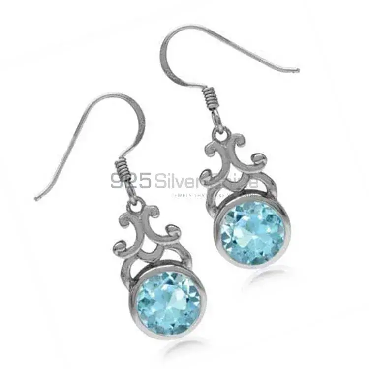 Semi Precious Blue Topaz Gemstone Earrings In 925 Sterling Silver Jewelry 925SE1871_1