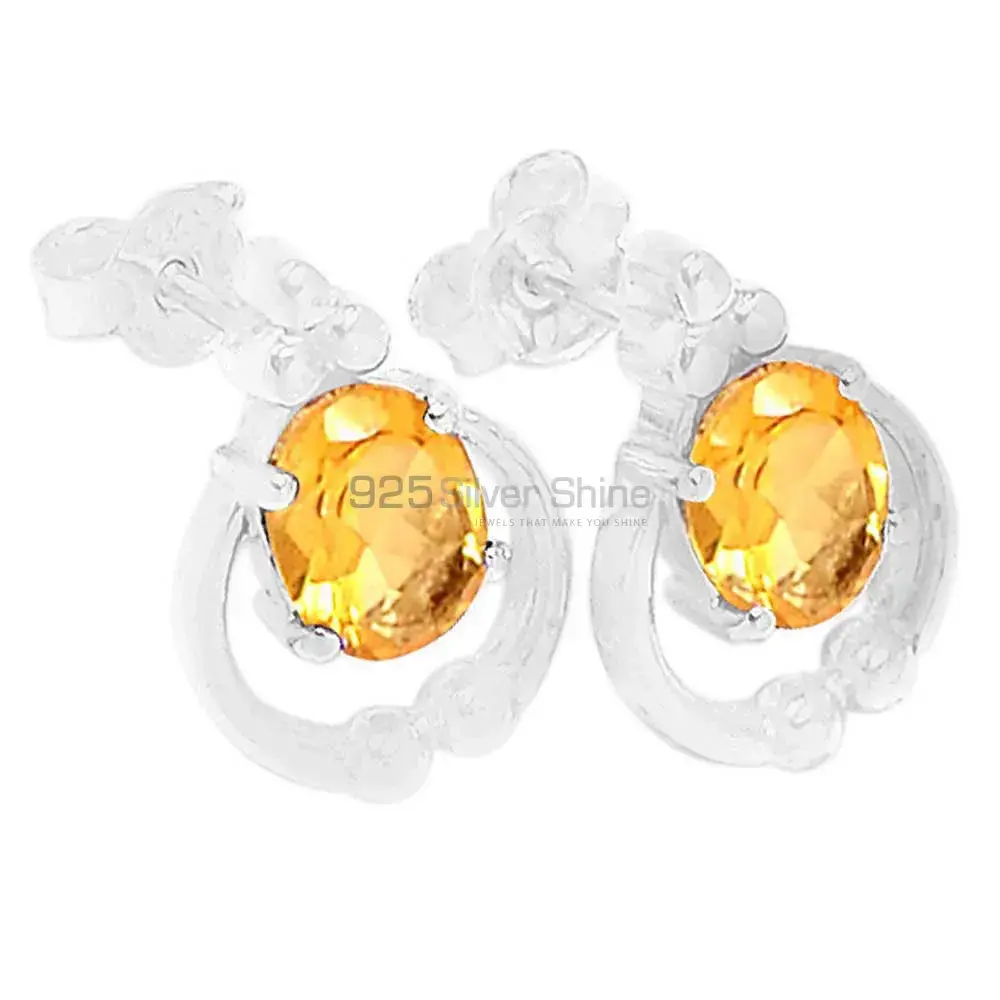 Semi Precious Citrine Gemstone Earrings In 925 Sterling Silver Jewelry 925SE415