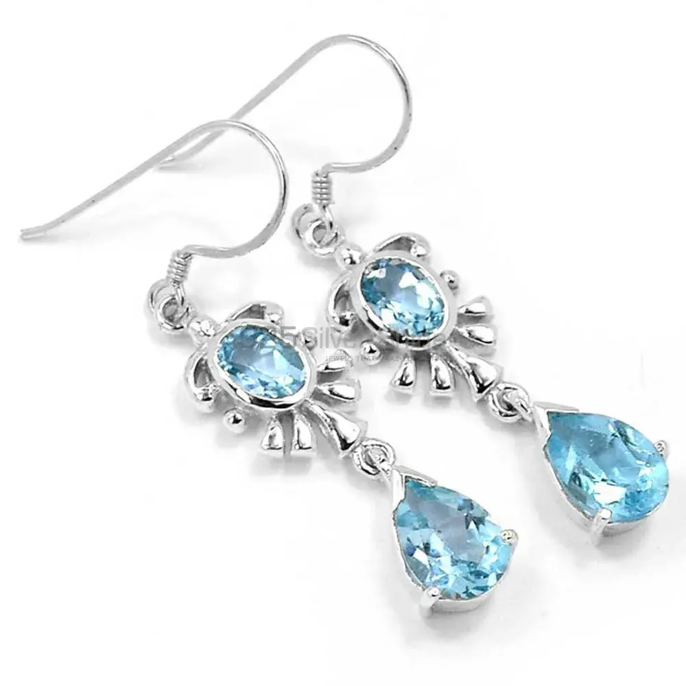 Semi Precious Blue Topaz Gemstone Earrings In 925 Sterling Silver Jewelry 925SE652_0