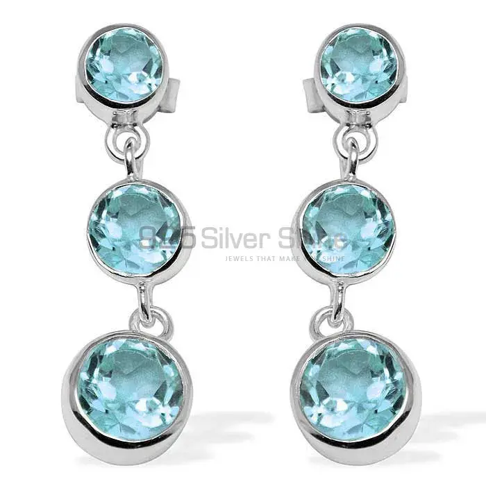 Semi Precious Blue Topaz Gemstone Earrings Wholesaler In 925 Sterling Silver Jewelry 925SE1123