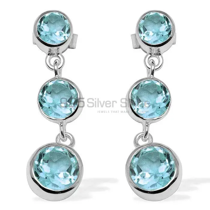 Semi Precious Blue Topaz Gemstone Earrings In 925 Sterling Silver Jewelry 925SE1123_0