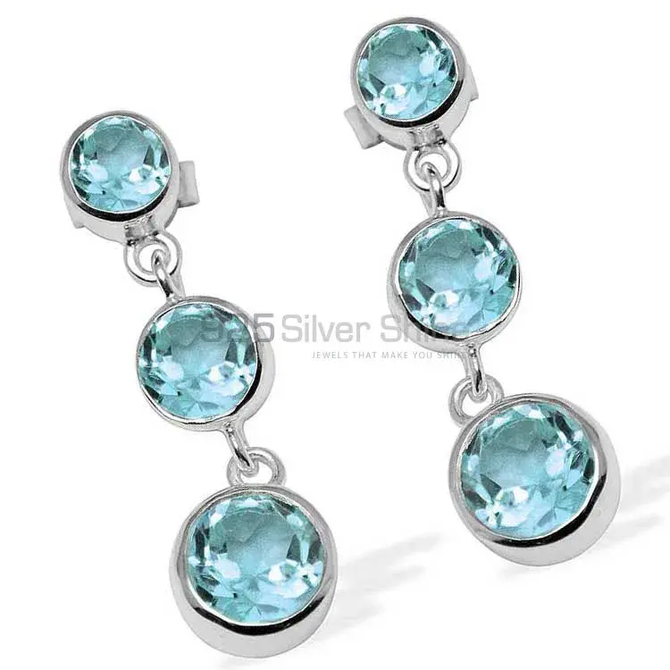 Semi Precious Blue Topaz Gemstone Earrings Wholesaler In 925 Sterling Silver Jewelry 925SE1123_0