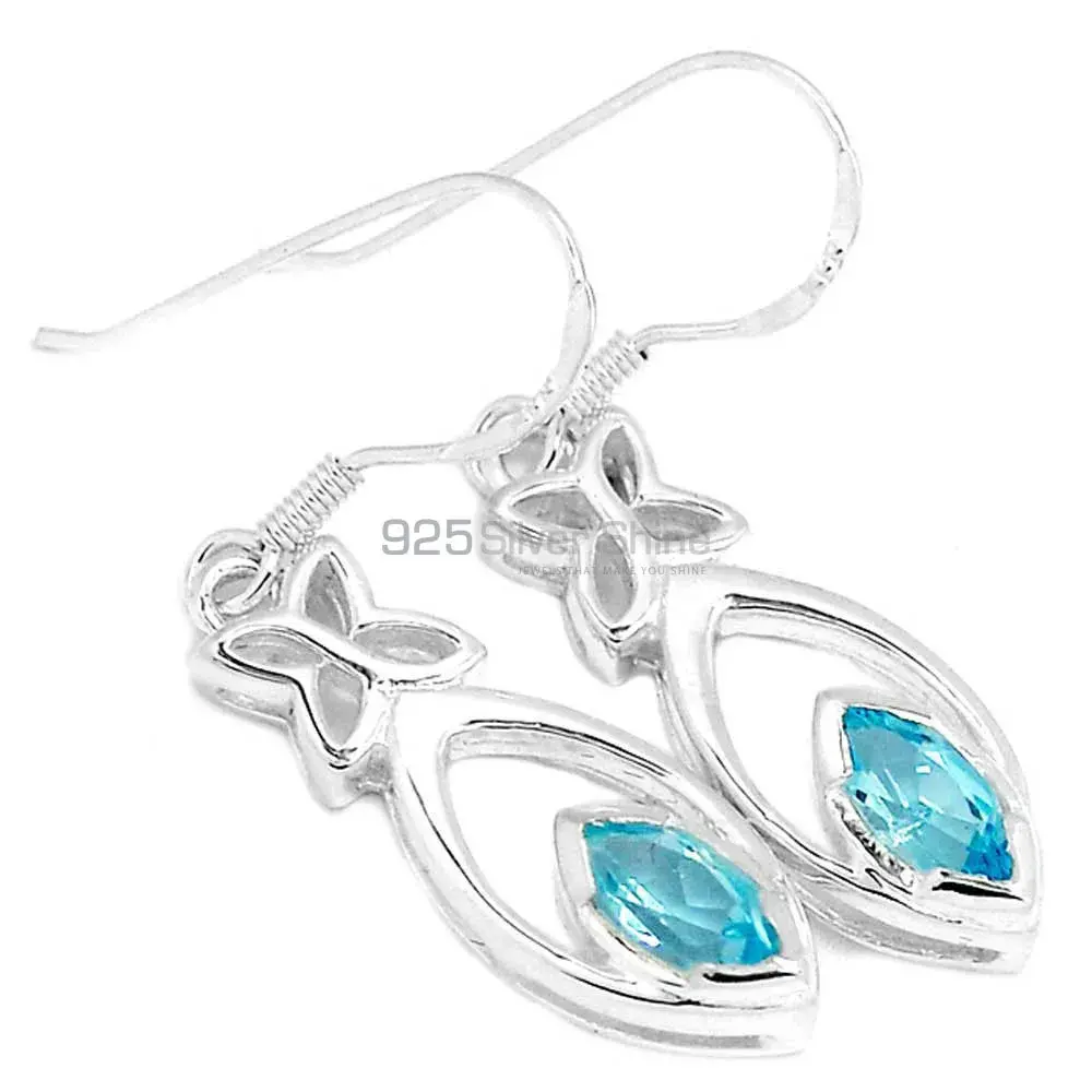 Semi Precious Blue Topaz Gemstone Earrings In 925 Sterling Silver Jewelry 925SE333_0