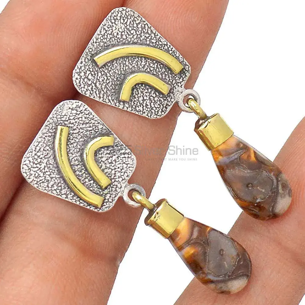 Semi Precious Boulder Opal Gemstone Earrings In 925 Sterling Silver Jewelry 925SE2767_2