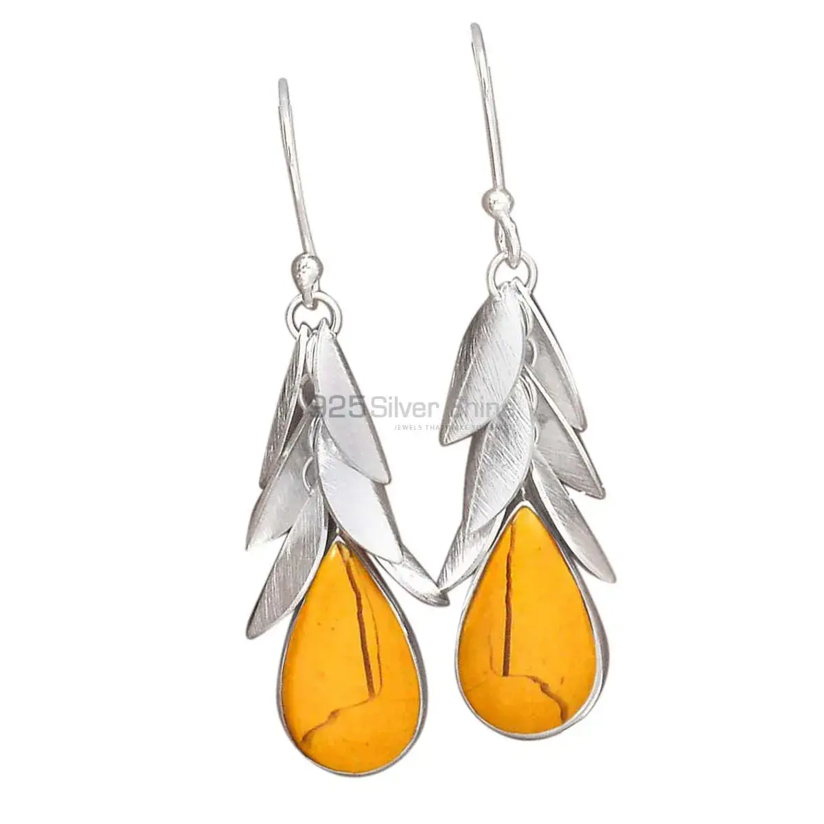 Semi Precious Bracketed Mookaite Gemstone Earrings In 925 Sterling Silver Jewelry 925SE3004_0