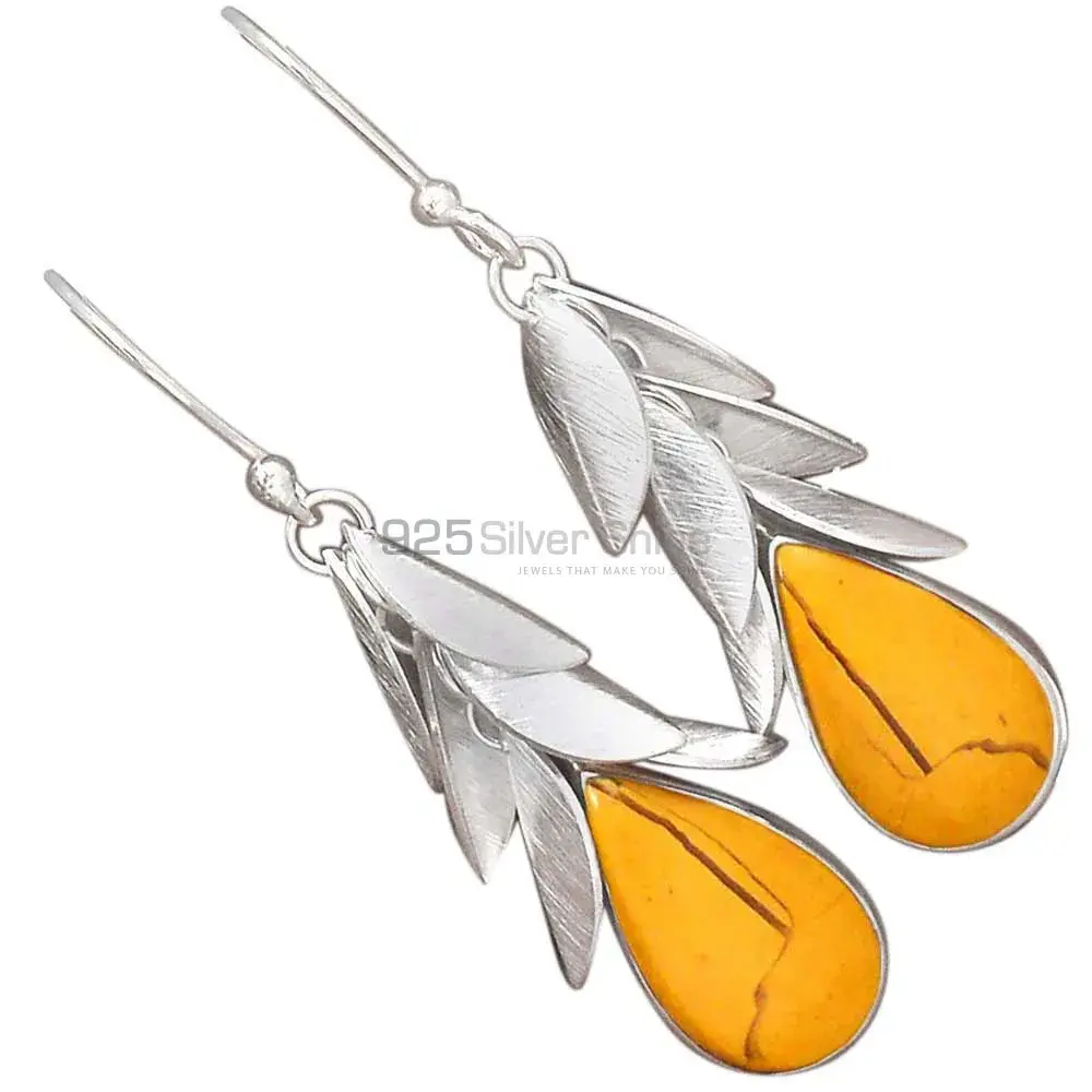 Semi Precious Bracketed Mookaite Gemstone Earrings In 925 Sterling Silver Jewelry 925SE3004_1